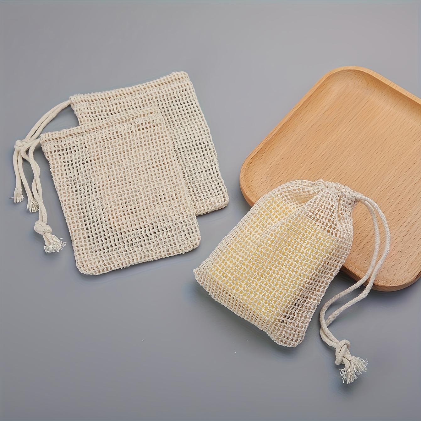 TEMU 5pcs High-quality Natural Mesh Soap Bags - Soft, Reusable, And Breathable Facial Cleansing Foam Net, Suitable For , Travel And Home Use -