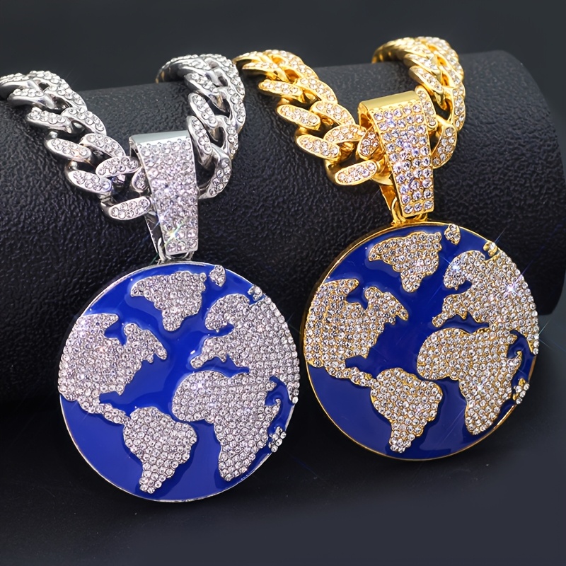 1pc shiny earth simple pendant ice cuba chain miami necklace Temu