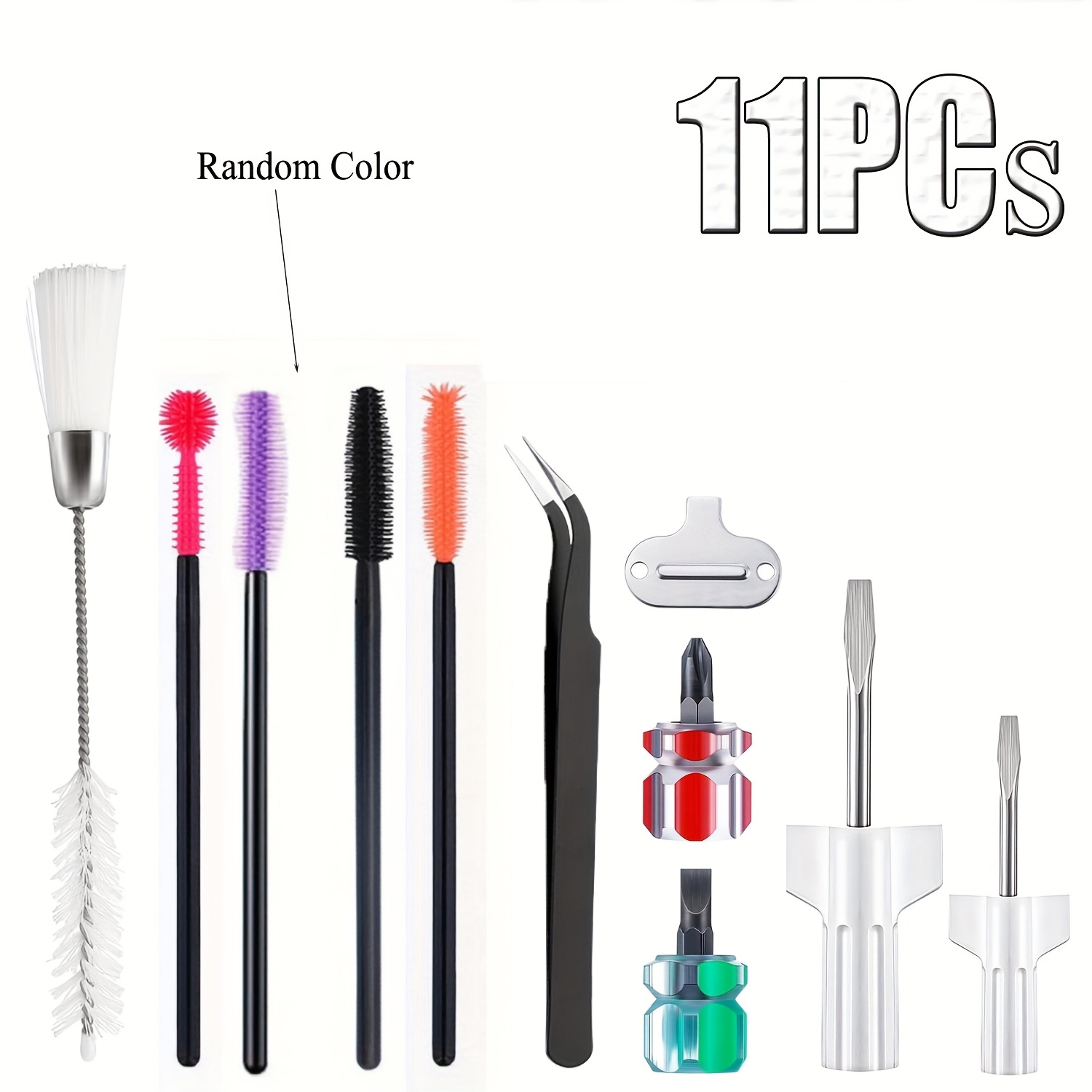 E-shop 11-teiliges Nähmaschinen Reinigungsset, inklusive Pinzette, doppelseitige Fusselbürste, Nadelbrett, Schraubendreher und 4 kurze Schraubendreher,