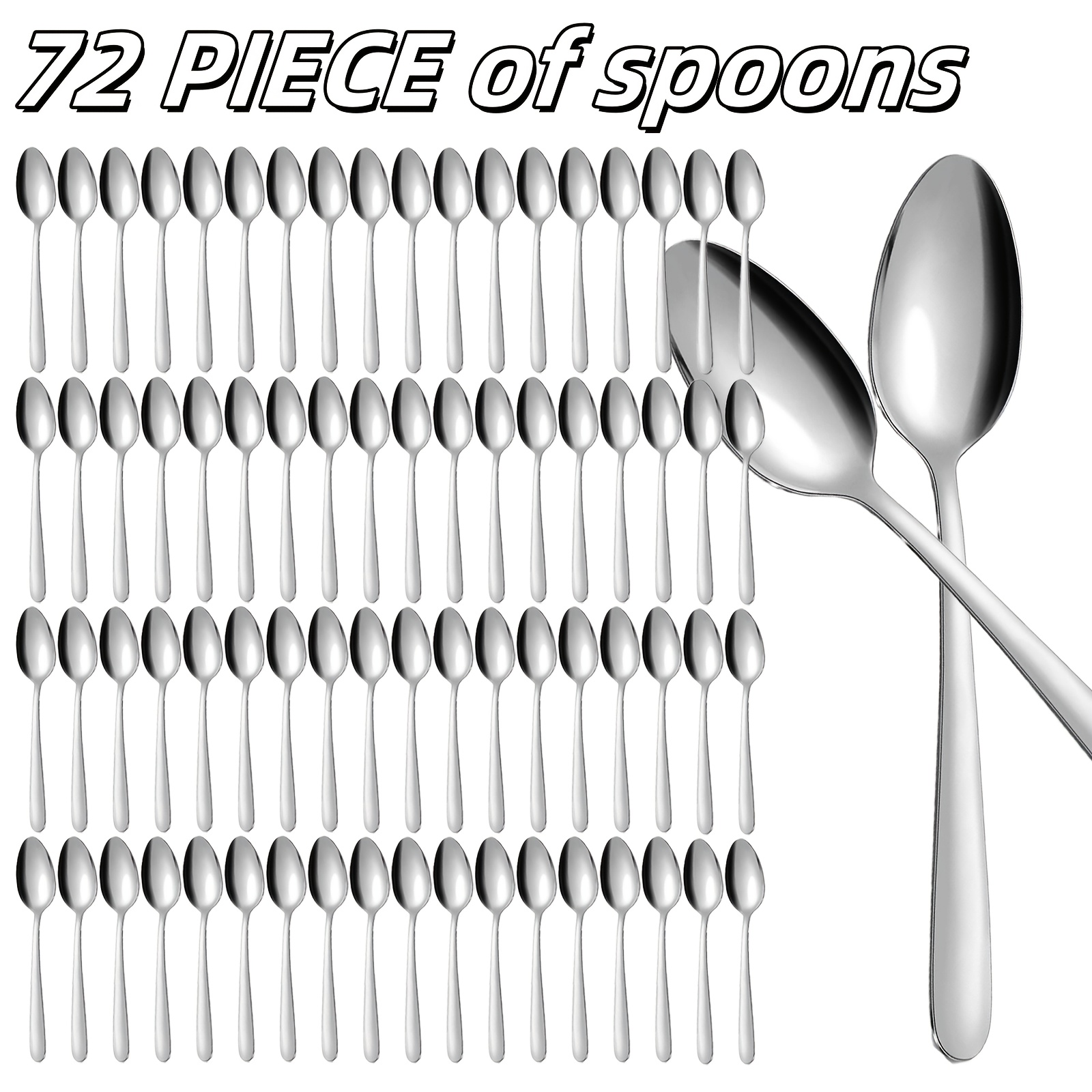TEMU Set Of 72 Teaspoons Dinnerspoons, 8-inch Stainless Steel Spoons Silveryware, Fruit Spoon Dessert Spoon, Mirror Polished And Dishwasher Safe,