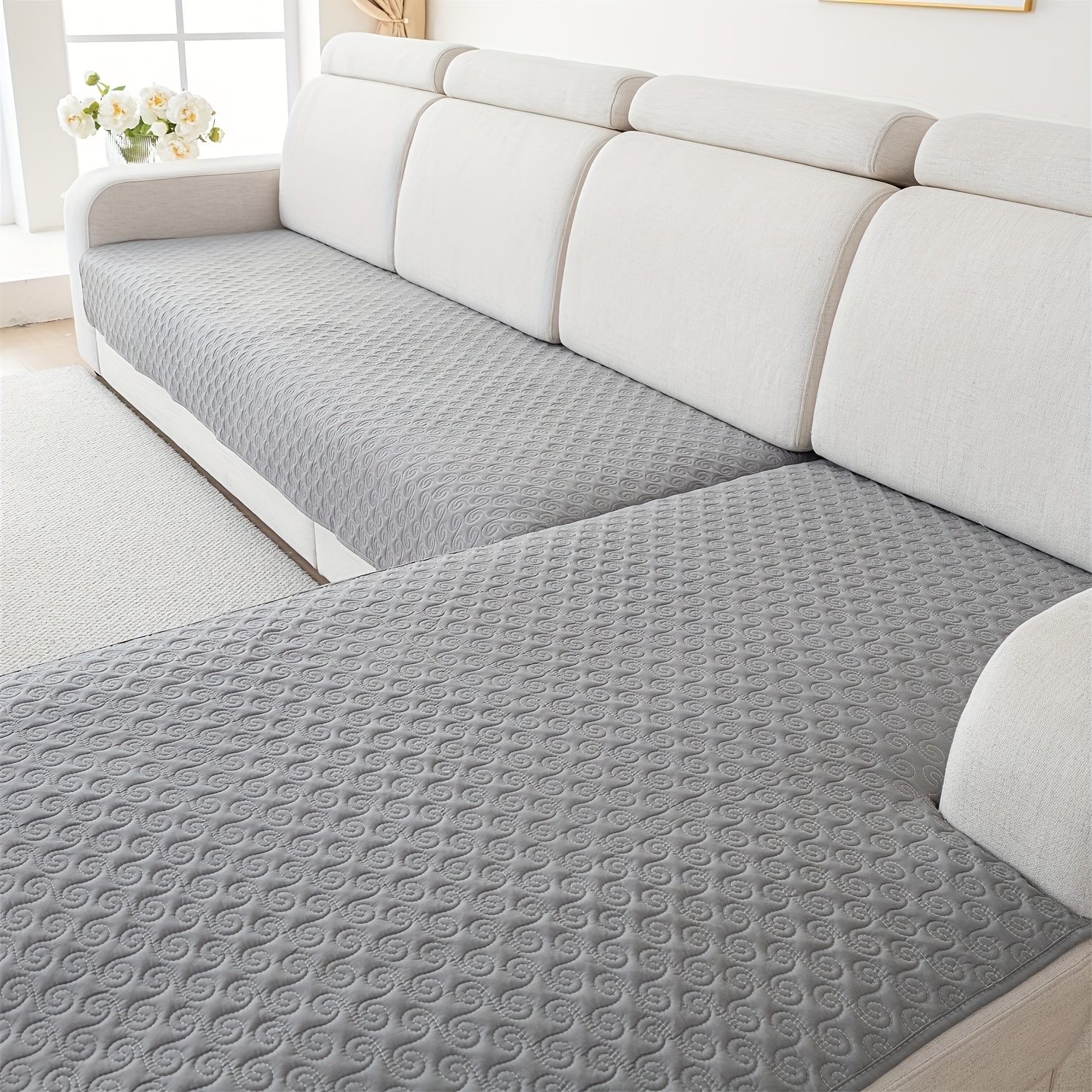 2pcs Modern Geometric Quilted Sofa Slipcover Set - Non-slip, Pet-friendly Polyester Covers For Single To Four-seater Sofas - Machine Washable Home Decor, Stitching