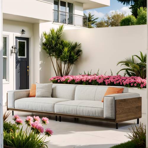 modern minimalist outdoor sofa 111 81 cushioned linen fabric metal frame for garden and patio