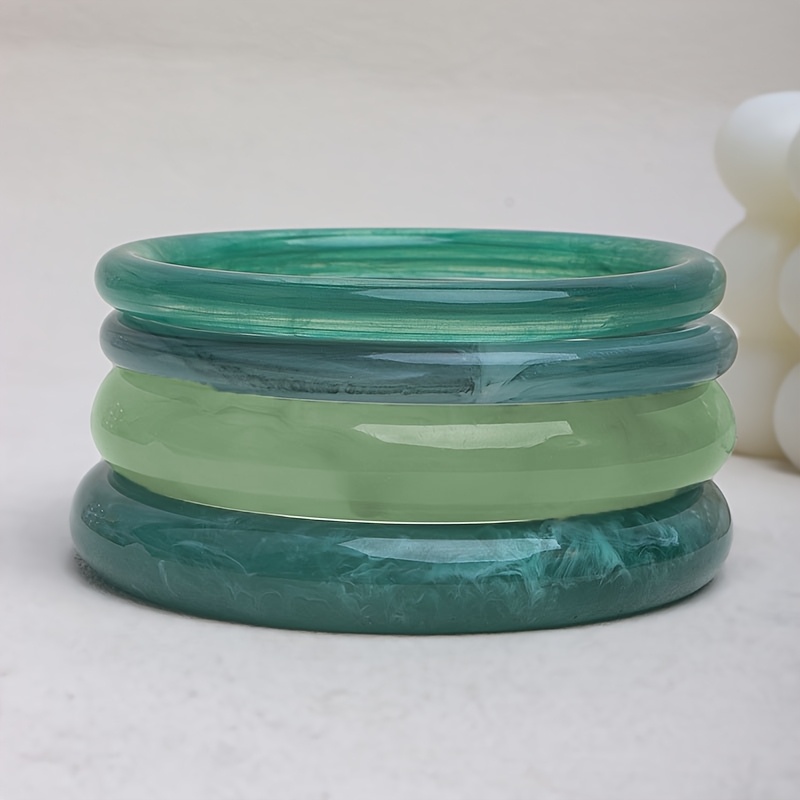 4pcs Set Of Trendy Niche Circular Resin S, Vintage Circular Gradient Resin Bangle