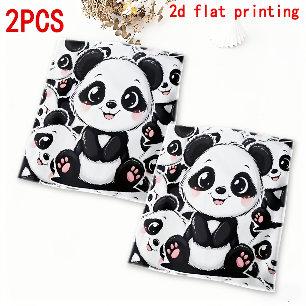 TEMU 2pcs, Washcloth, Cute Panda Themed Printed Pattern Washcloth, Exquisite Towel, Fine , Suitable For Bathroom, Restroom, Kitchen, Etc., Birthday