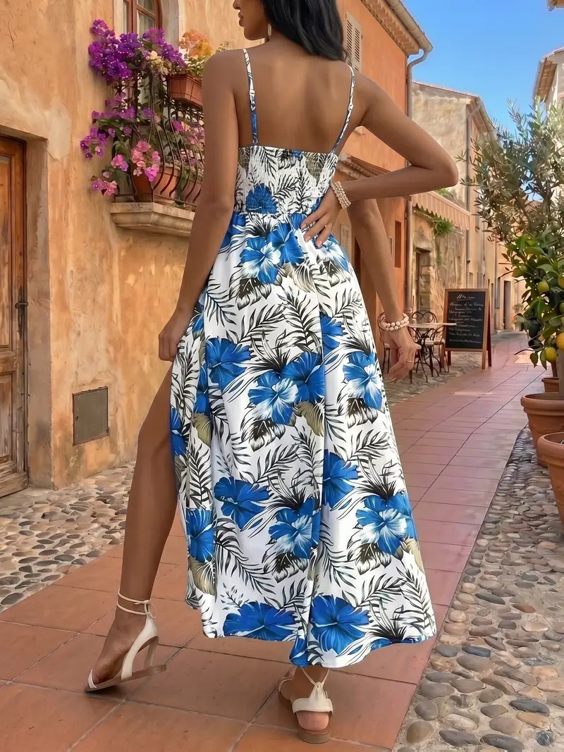 womens floral print sleeveless maxi dress v neck high low - Temu Oman womens floral print sleeveless maxi dress v neck high low - Temu Oman