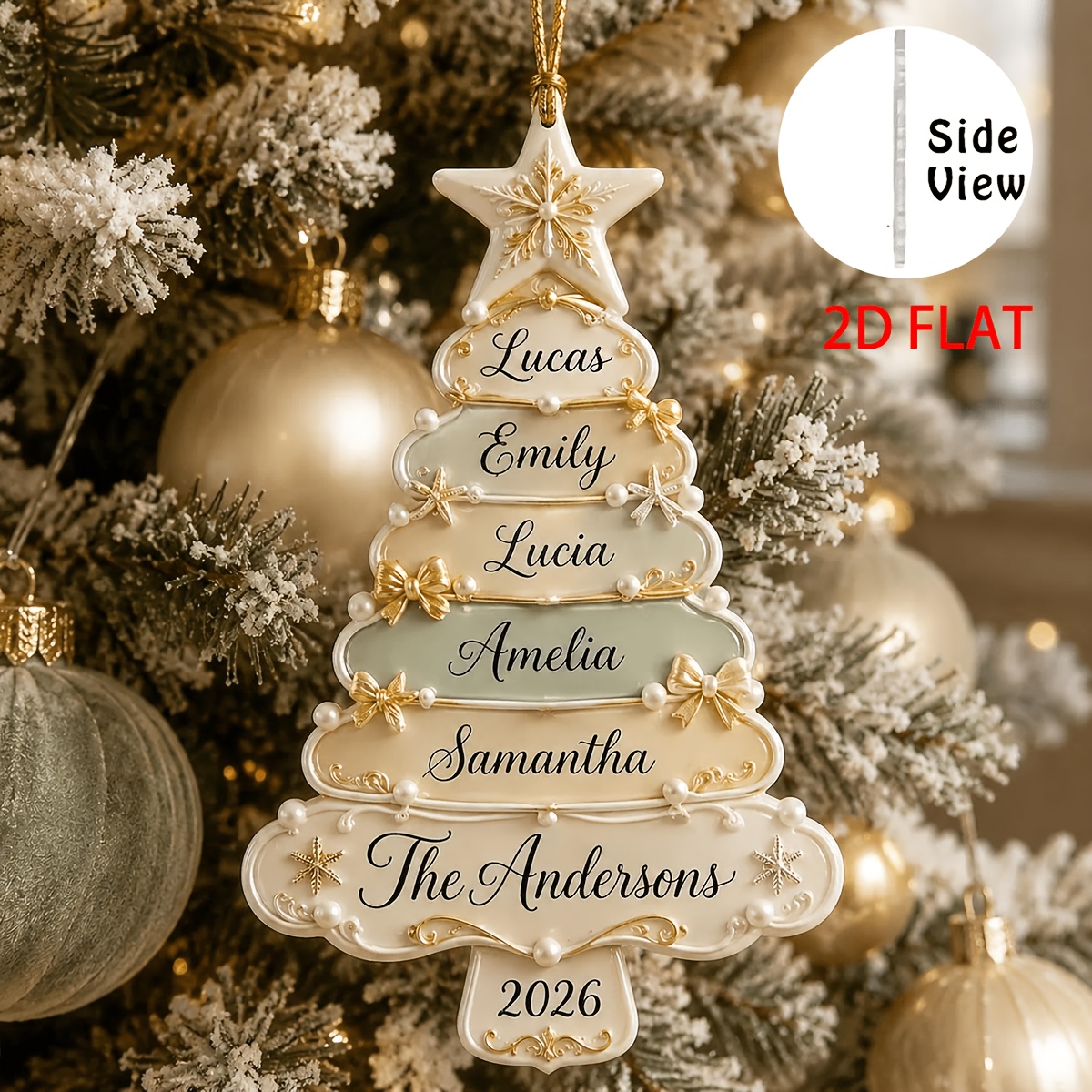 TEMU 2d Flat, Personalized Family Christmas Ornament With Custom Names, Tree Decor Keepsake Gift, Engraved Acrylic Holiday Decoration