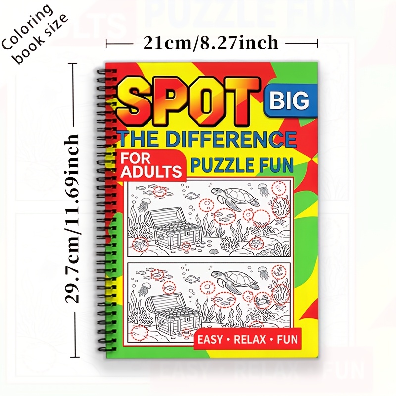 TEMU Easy Activity Book For Adults And Seniors Fun Puzzle Challenges. A4 Size, 20 Pages, Thick Paper, Spiral Binding. Sharpen Eyesight And A For
