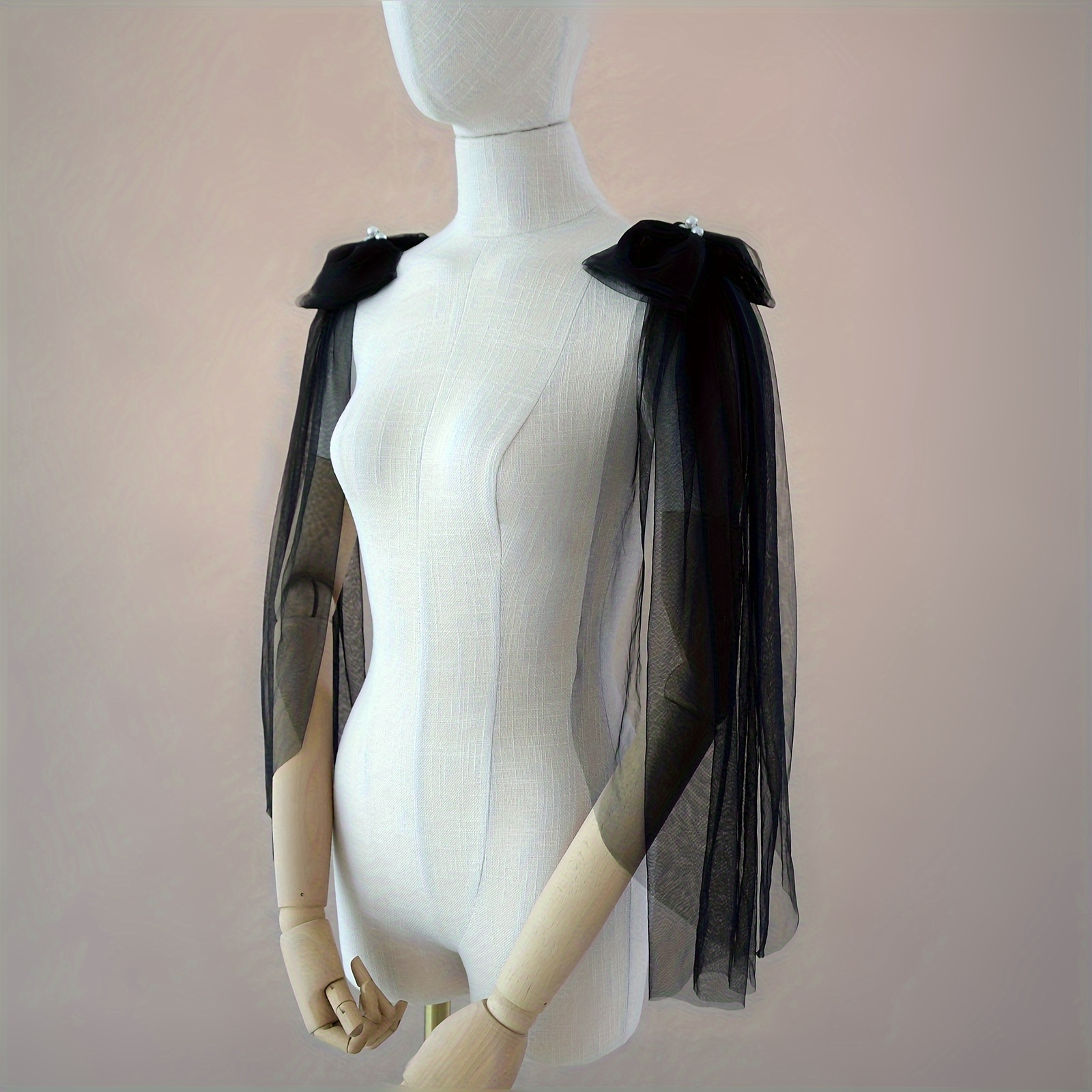 элегантный черный тюлевый шарф с принцессой-бабочкой, съемный булавка безопасности, включена, для свадебных платьев, детали 5