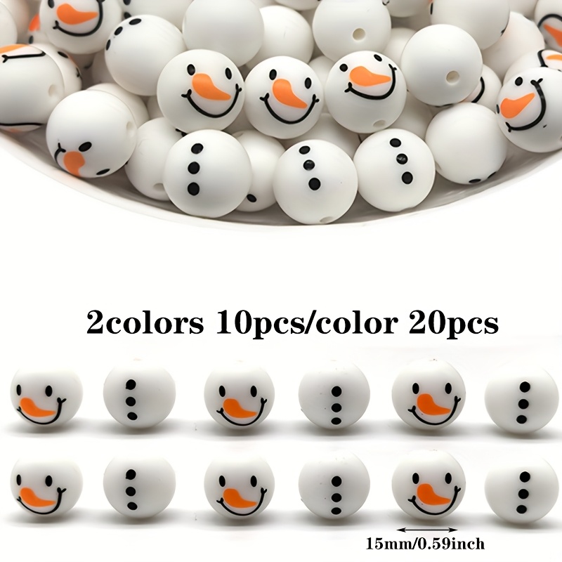 TEMU Set Of 20 Silicone Beads Featuring A Christmas Snowman Design, Assorted And Unstrung, Perfect For Crafting Your Own Jewelry, Keychains, And