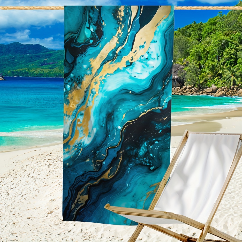 TEMU Dark Blue Marble Print Beach Towel - Lightweight, Quick-dry & Super Absorbent Polyester, Sports & Outdoor Activities, Beach Towel