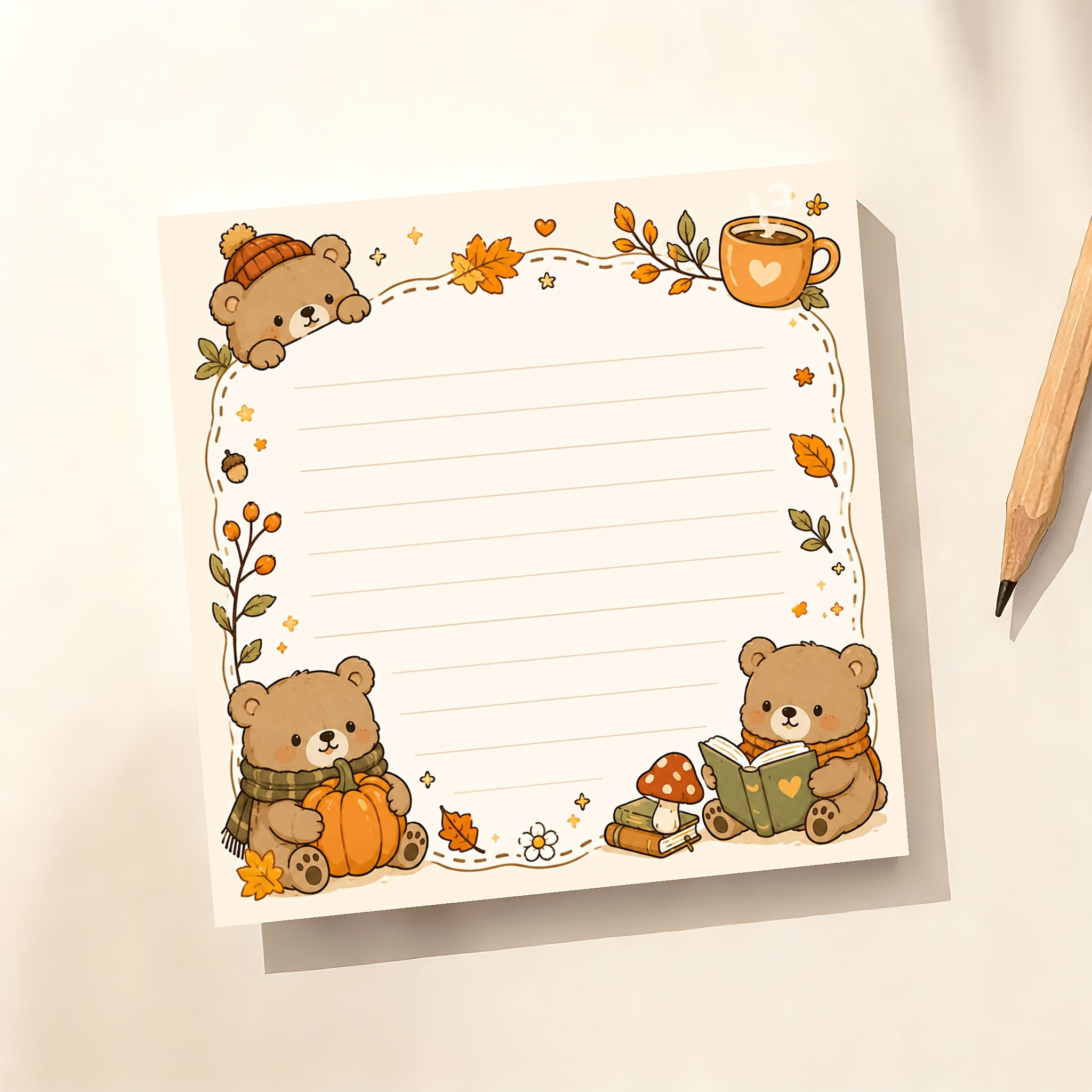 TEMU Bloc-notes avec ours d'automne, carnet avec citrouille et café pour listes de tâches, notes, , bureau et planification quotidienne