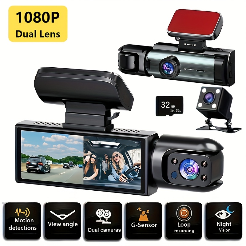 Dashboard Camera Front And Rear 3 Lens Dash Cam 1080P - Front, Inside ...