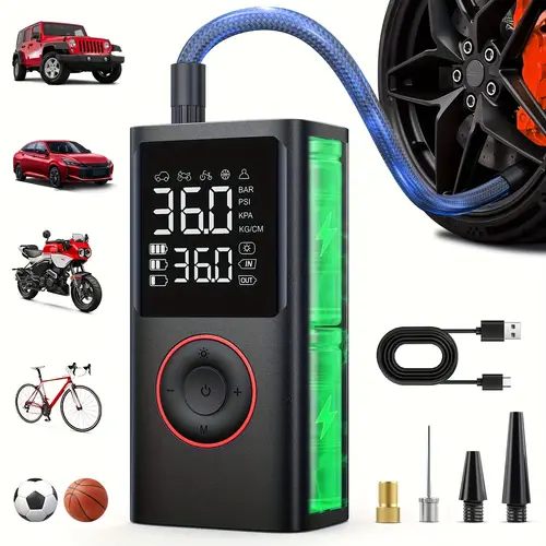 portable cordless tire inflator air compressor with digital pressure gauge led light usb rechargeable 2 inflation for suvs cars bikes motorcycles sports equipment balls tire inflator portable air compressor sports equipment pump outdoor travel tool durable construction versatile attachments