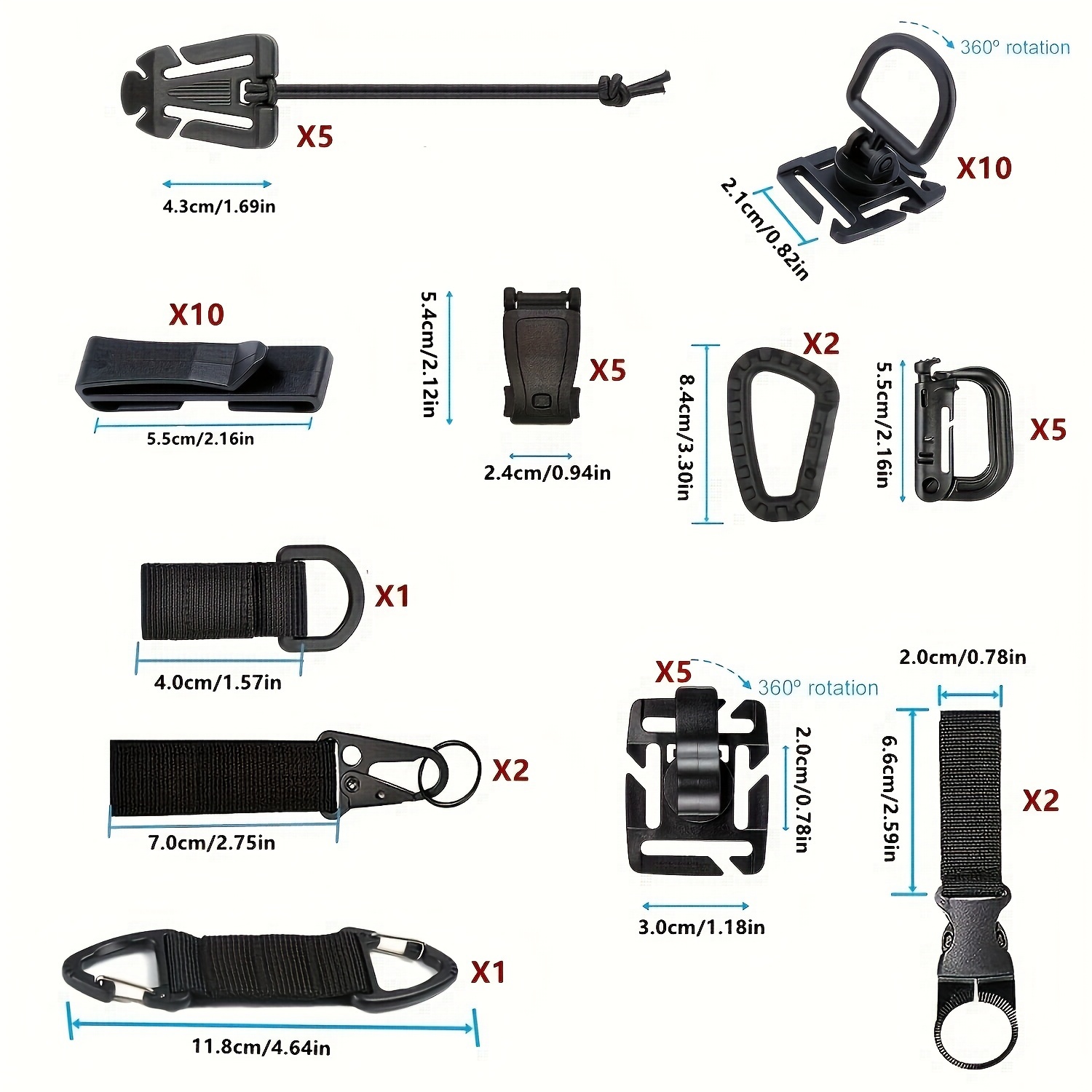 TEMU 48pcs Gear Kit With Tactical Pipe Clamps, Bottle Holders, Nylon Straps, And Additions For Crafts And Backpack Making