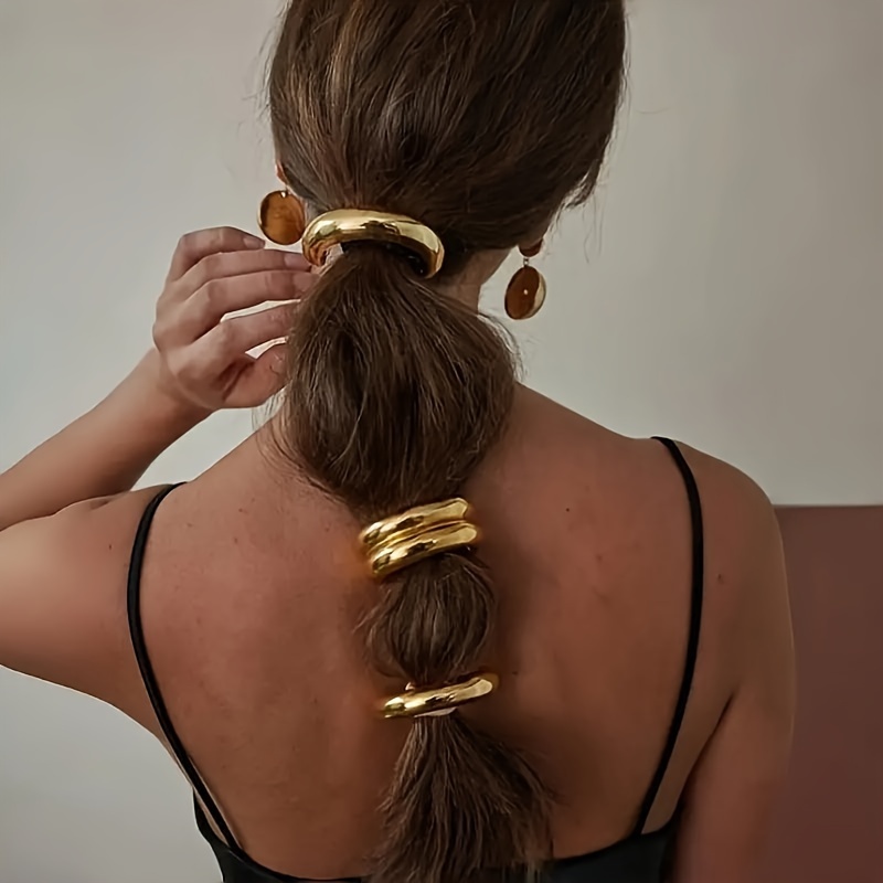 

3pcs Elegant Golden Alloy Hair Ties - High Elasticity, Irregular Curve Design For Stylish Ponytails & Updos - Versatile Accessory For Women And Girls