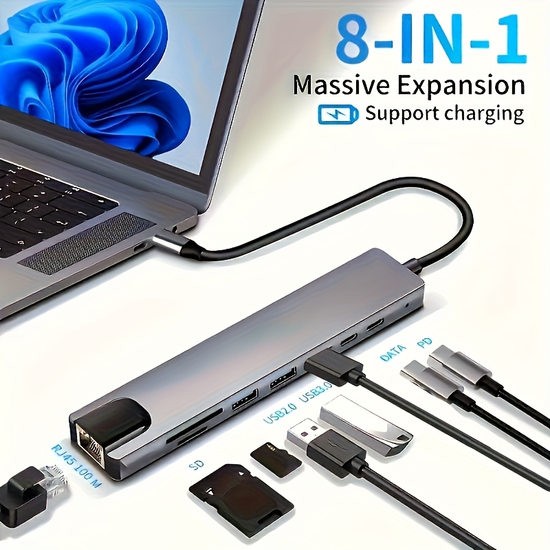 item picture a multifunctional   with 8 ports that supports 4k hdtv output  3937 01 inch rj45 port sd tf card reader and fast charger compatible with macbook and macbookwindows laptop