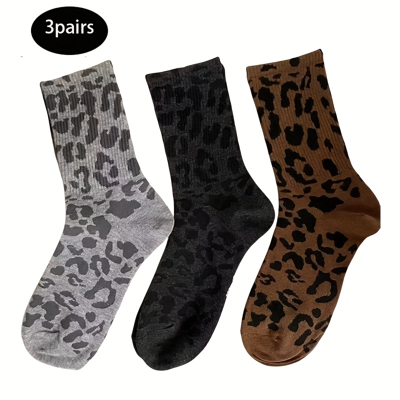 TEMU 3-pack/6-pack Leopard Print Women's Mid-calf Socks, Fashionable Versatile Streetwear Socks