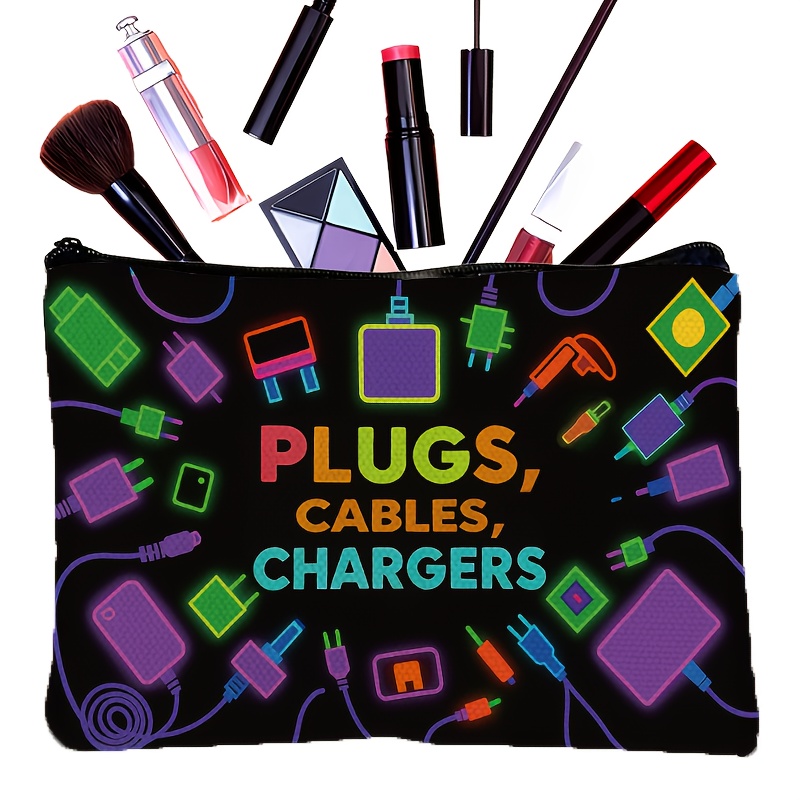 TEMU 1pc Organizador de Bolsa Técnica Neon de Moda para Enchufes, Cables y Cargadores, Bolsa Cosmética de Viaje y Uso Diario para Cables, Organizador