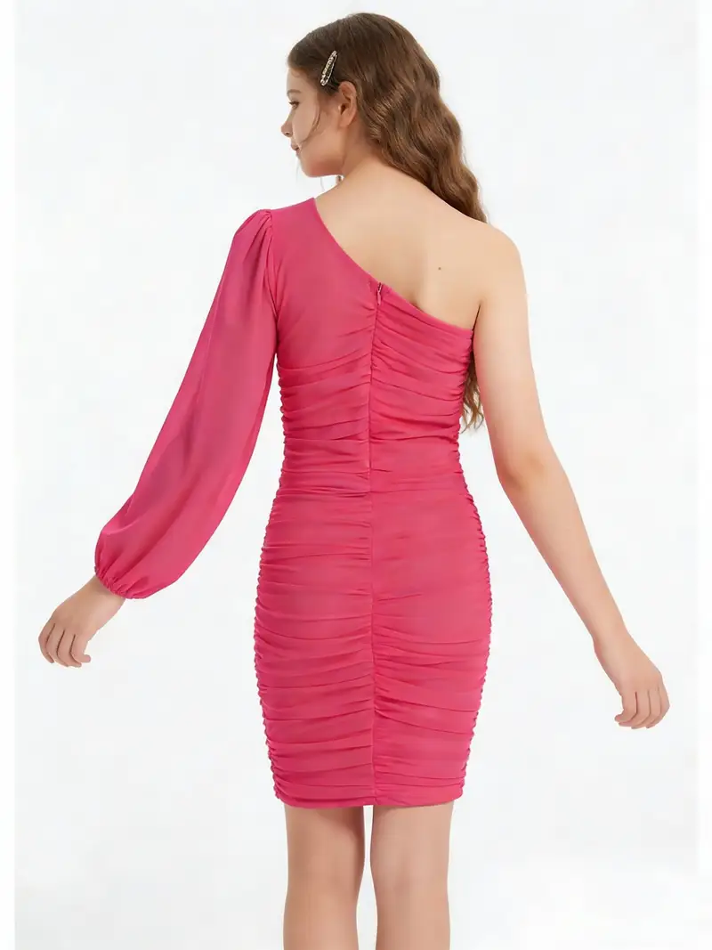 tall contrast mesh lantern sleeve ruched bodycon dress Contrast Mesh Lantern Sleeve Bodycon Dress Legacy Boutiques