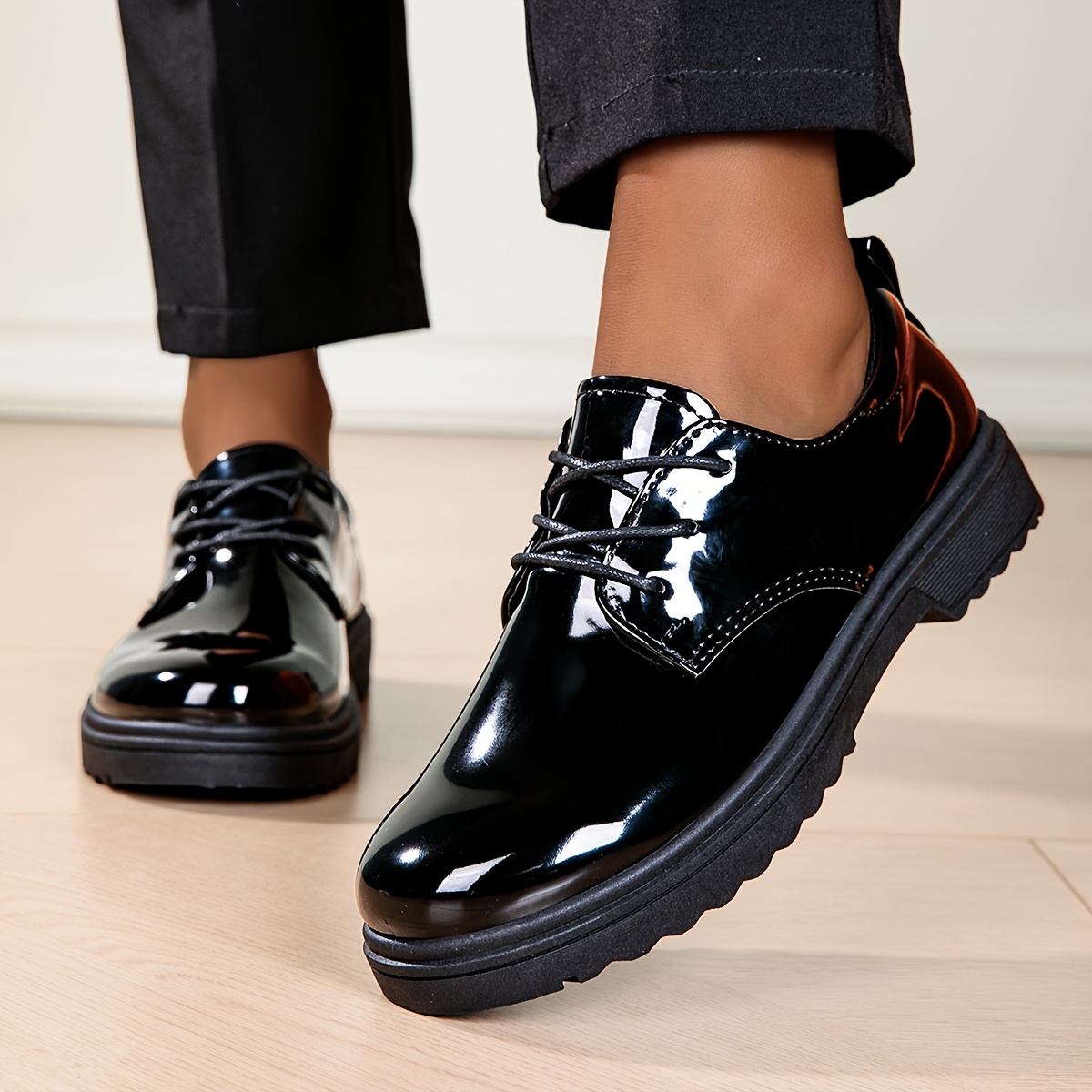 TEMU Women's Oxford Shoes - Versatile & Lightweight, Round Toe, Synthetic Upper, Tpu Sole, , Casual Footwear | Minimalist Style | Durable Footwear