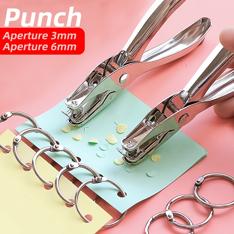 

2pcs Handheld Punch Tool Set, Manual Metal Binding For Paper & Card, 3mm & 6mm Hole Punch, Office Stationery, No Battery Required