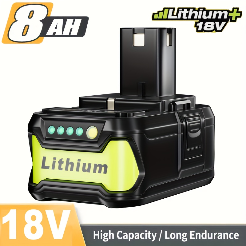 TEMU 8.0ah 18v P108 Replacement Battery For Ryobi One+ Plus 18v Battery High Capacity 18v Lithium-ion Battery P104 P105 P106 P108 P107 P109 For Ryobi