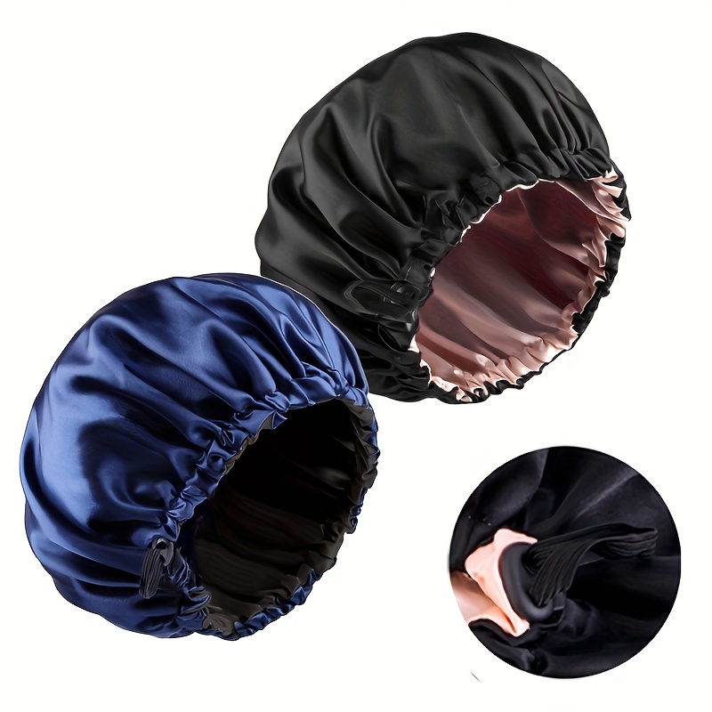 2pcs Set of Double-Layer Adjustable Satin Sleep Cap, Conditioning Cap for Women'S Beauty And Hair Care, Shower Cap