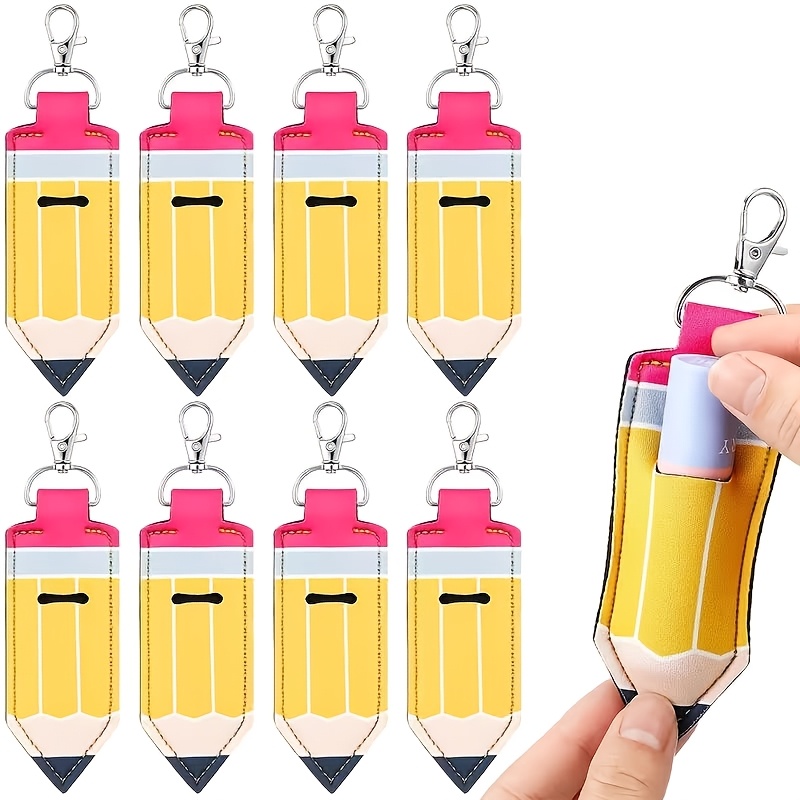 TEMU Lot de 8 porte-clés de rangement pour rouge à lèvres crayon, étui extensible en tricot à motif de dessin animé - Cadeau de Noël, d'Halloween, de