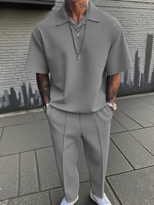 sommer neues herren freizeit 2-teiliges set kurzarm hosen einfarbig business