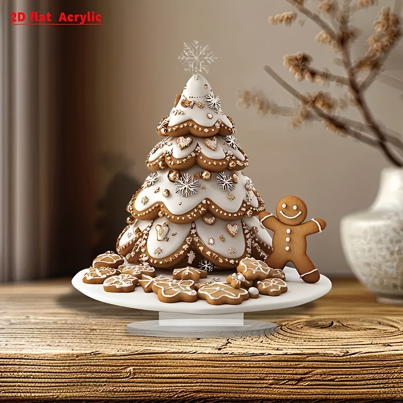 

1pc Gingerbread Man Christmas Tree Acrylic Tabletop Decor, Multipurpose Themed Ornament For Holiday Display