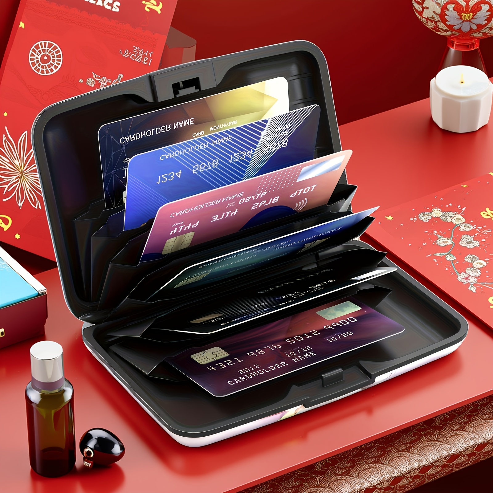 Mini RFID Aluminum Wallet Credit Cards Holder with Mandala Design - Durable Metal Business Card Case for Men & Women, Vibrant Cosmic Pattern, Secure RFID Protection, Compact & Stylish, Travel Wallet | Vintage Style Wallet | Durable Metal Case