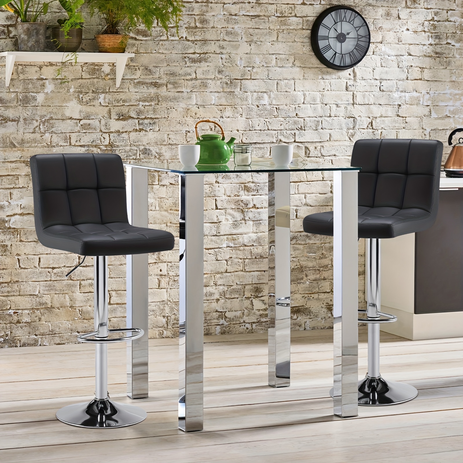 Set Of 2/4 Bar Stools Luxurious PU Leather, Swivel & Adjustable, Armless Kitchen Counter Stools with Thickened Cushion & Back Support, Hydraulic Island Barstools, Black 2 Set Of 2/4 Bar Stools Luxurious PU Leather, Swivel & Adjustable, Armless Kitchen Counter Stools with Thickened Cushion & Back Support, Hydraulic Island Barstools, Black - Image 2