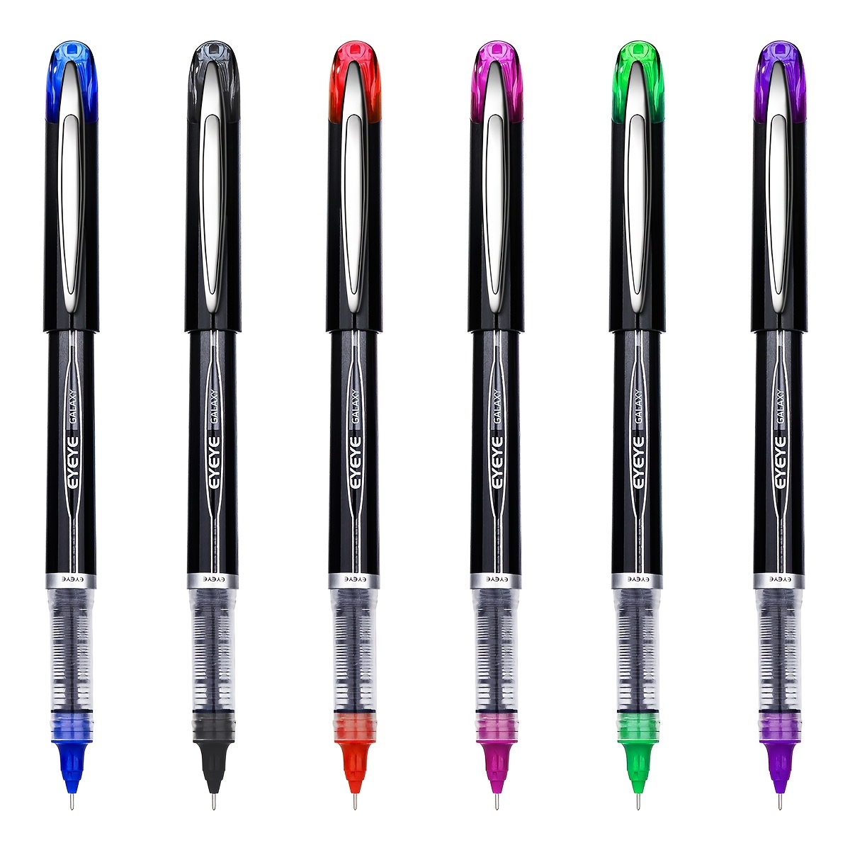 TEMU 6pcs 6 Colors Quick Dry Rollerball Liquid Ink Pen Set 0.5mm Fine Point Quick Writing Needle Tip Liquid Ink Pens For School Office Note Taking