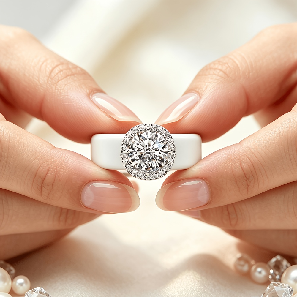Women's Anniversary White Silicone Ring with Round Center Stone