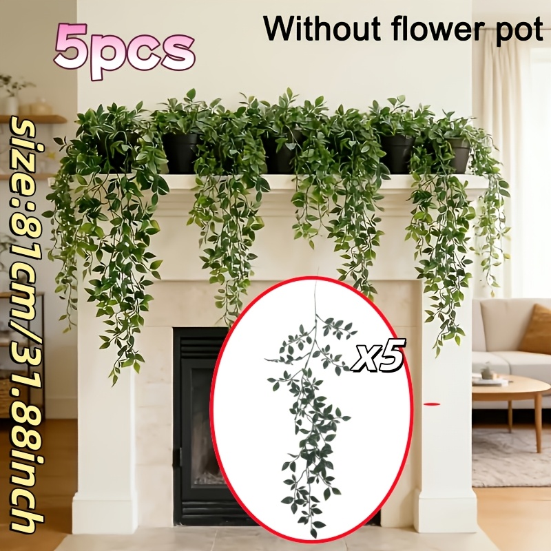 TEMU 5pcs Artificial Hanging Potted Plants, Realistic Mandrake Leaves, Suitable For Room, Office, Bathroom And Multifunctional Room Decoration, Shelf