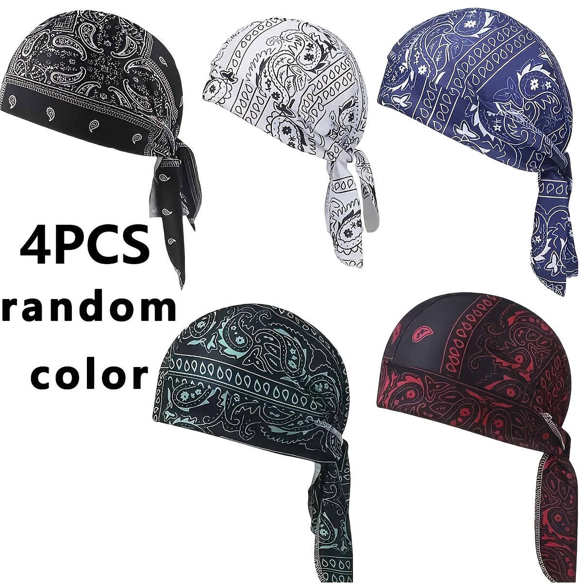 TEMU 4pcs Random Colors Headscarf Hat Set - Cooling Head Cover, Safe Liner - Motorcycle Pirate Headscarf, Bike Riding Headband, Unisex Headscarf Hat,