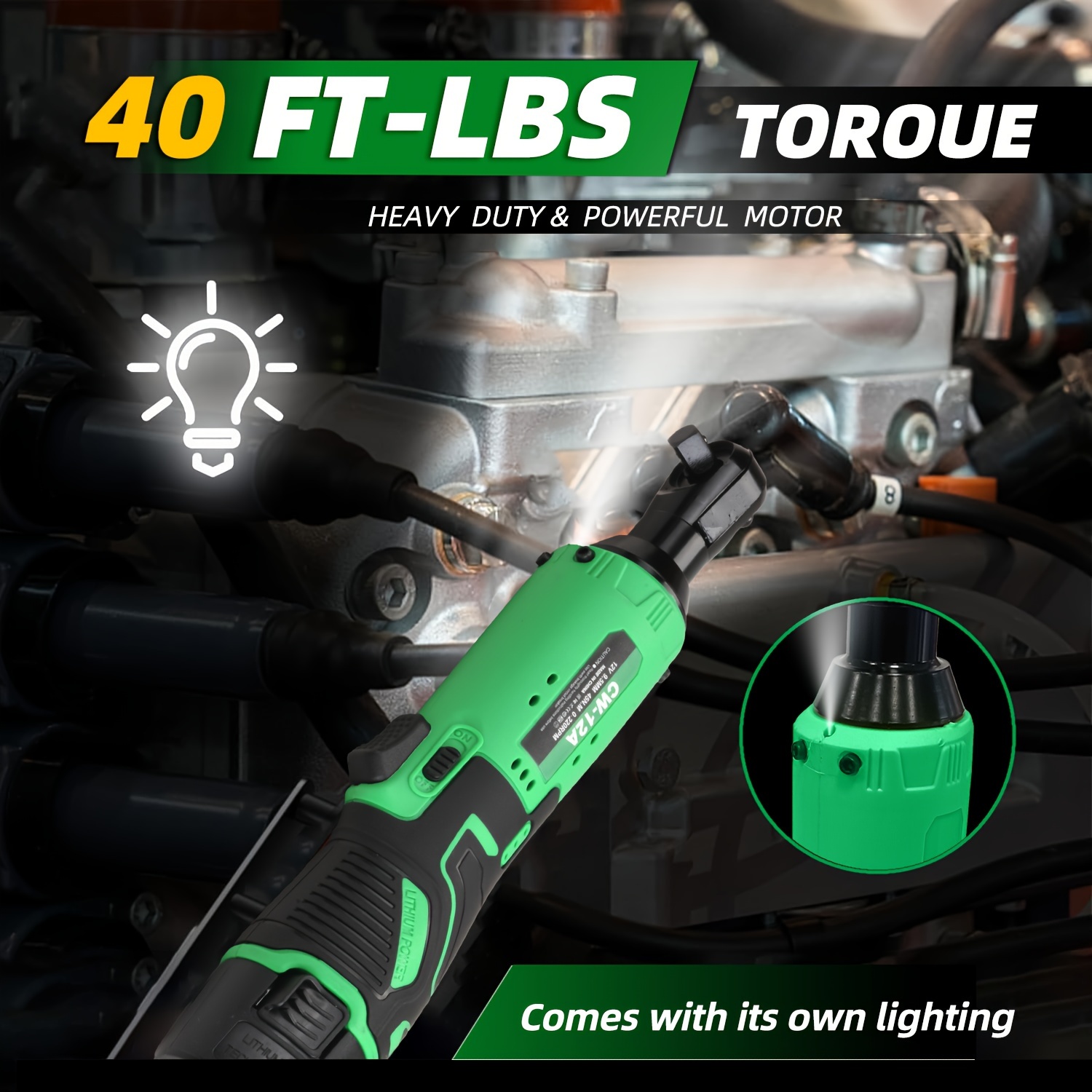 3/ 8&*; Cordless Ratchet Wrench Set, 60FT-LBS Electric