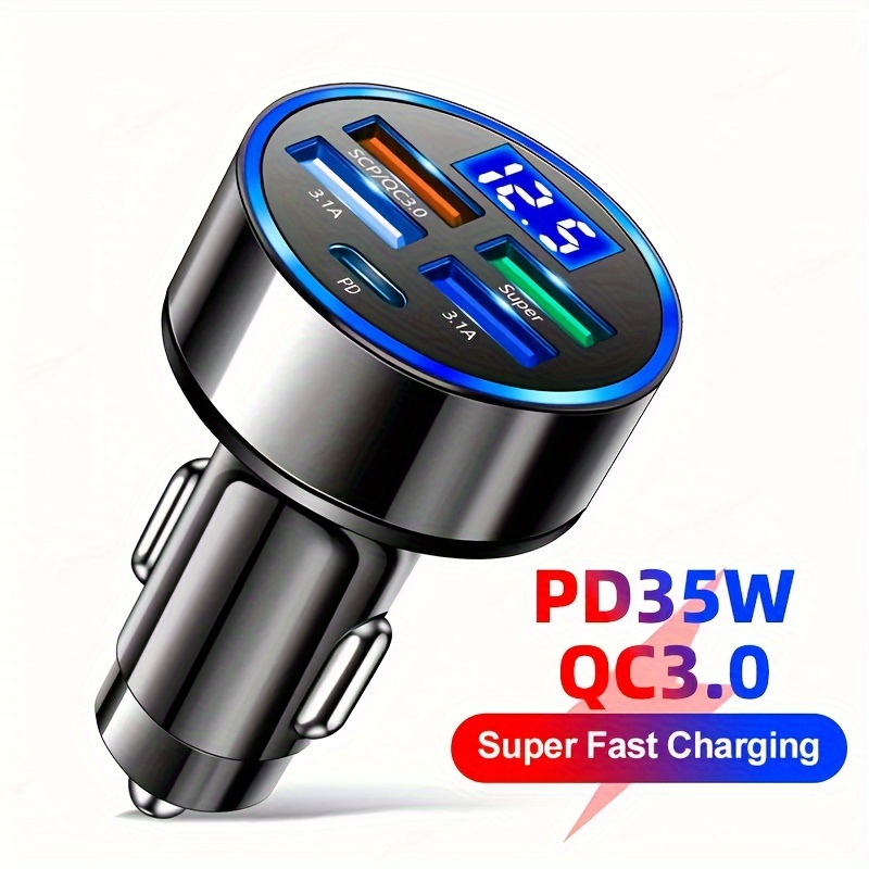 PD + QC 3.0 Schnelllade-Autotelefon-Ladegerät-Adapter 4 Ports  USB-Autoladegerät Typ C PD Quick Charge 3.0 Autoladegerät