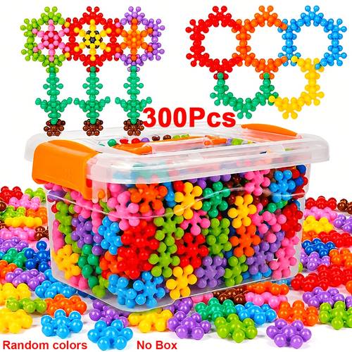 item picture 300pcs plum 3d snowflake interlocking building blocks stem toys for kids educational building set for boys and girls develops fine motor skills sensory and ideal learning toy gift for children random colors