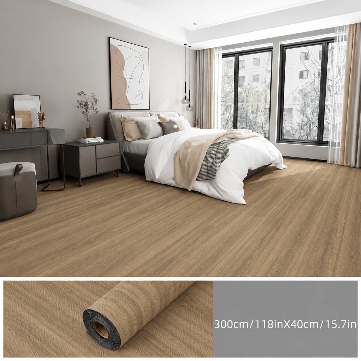 TEMU 1 rollo de vinilo autoadhesivo engrosado para suelo de 300 cm/118 pulgadas, adhesivo para suelo de de madera con veta de madera , y pegar, no