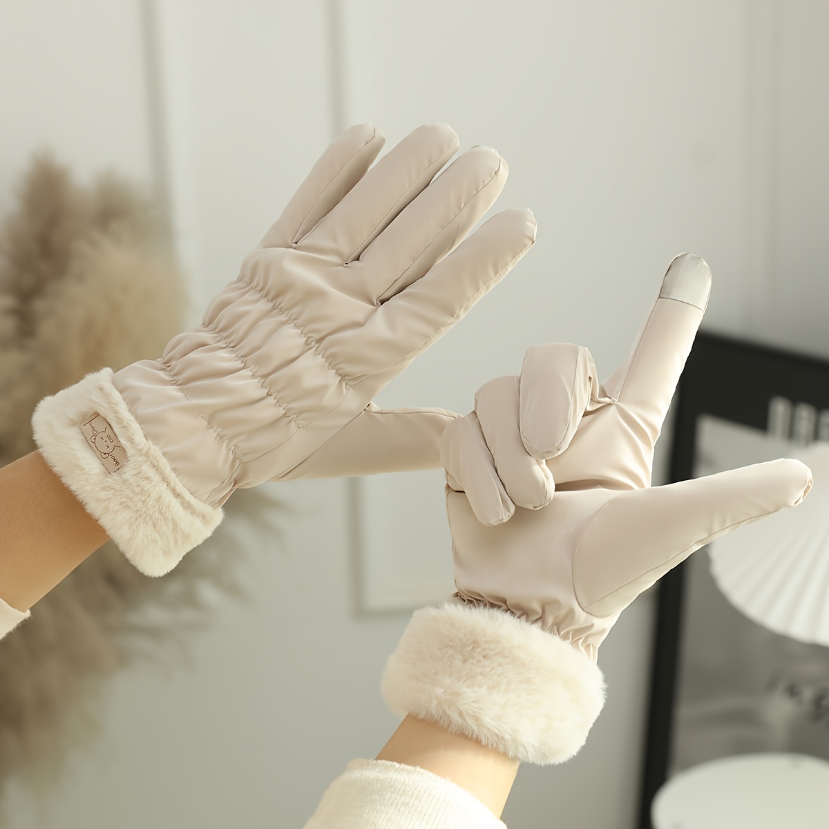 TEMU 1 par de guantes térmicos de invierno para mujer, cortavientos y para pantalla táctil, para , diseño de dedos separados con muñequera elástica y