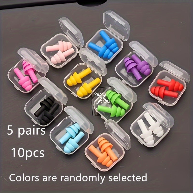 TEMU 10 Bouchons d'oreille en silicone, couleur aléatoire, adaptés pour un sommeil , les voyages et la natation, lavables et réutilisables