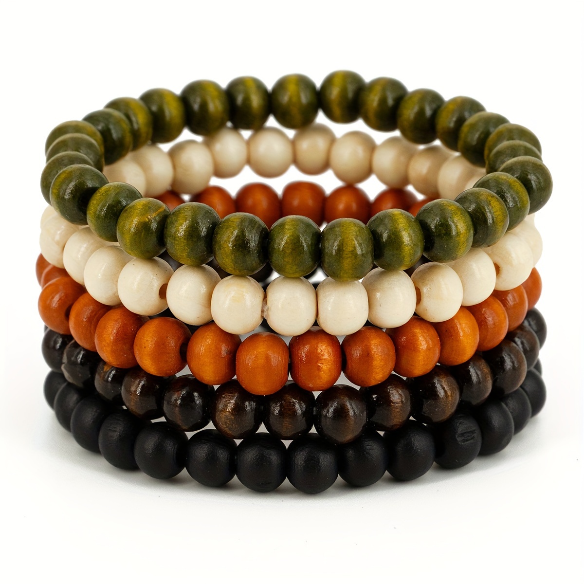 

5pcs Chic Wooden Beaded Bracelet Set - , Rustic Vintage Style For - Ideal For Casual Attire & Gifting