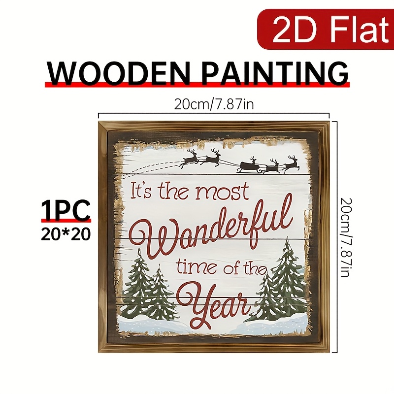 TEMU 2d Flat, 1pc Wooden Sign Vintage Christmas Decorative Sign ' The Most Of The Year' 20*20cm, Christmas Sign For Bathroom, Bedroom, Farmhouse,