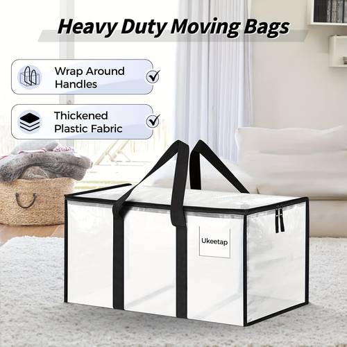 extra large heavy duty moving bag transparent storage box with reinforced handles zipper for clothes packing dorm perfect christmas gift back to school essential