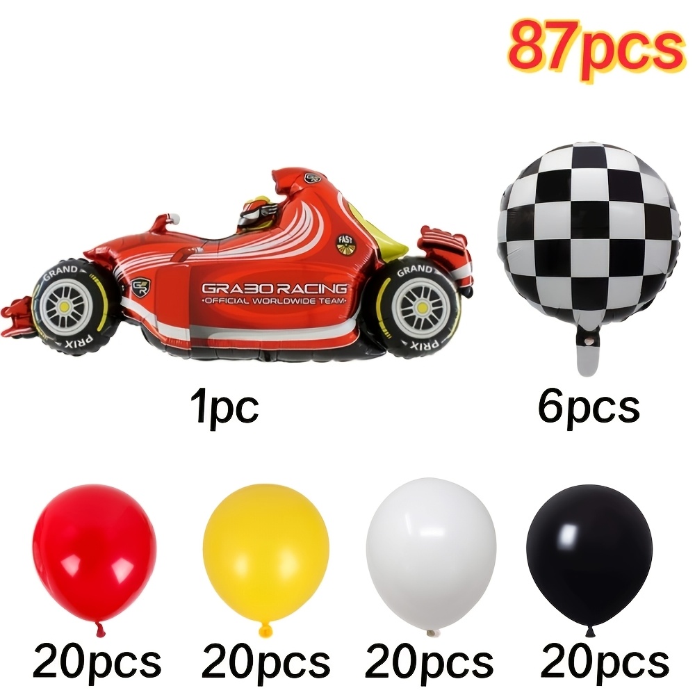 TEMU Race Car Themed Birthday Party Supplies Balloon Kit, Large Red Formula Racing Car Foil Balloon Black White Checkered Flag Balloons Red Black