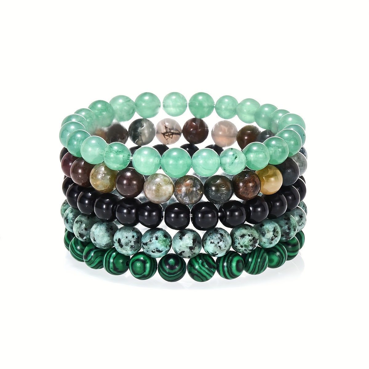 

5pcs Agate Green Aventurine Natural Stone Fashionable Women's Bracelet Options Bohemian Beaded Bracelet Gift For