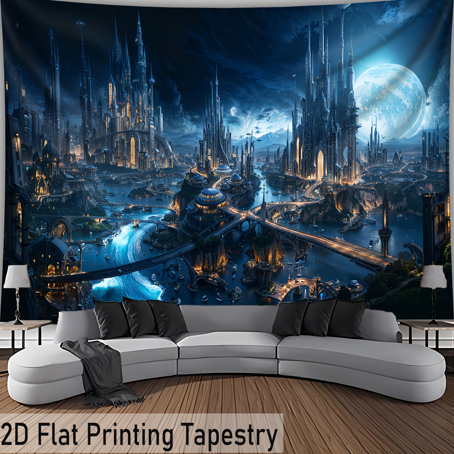 TEMU 2D Plat - [Impression 2D Plate] 1pc - Ultra - Tapisserie Enorme Imprimée Numériquement HD Ville de Rêve - Polyester - Décoration Intérieure -
