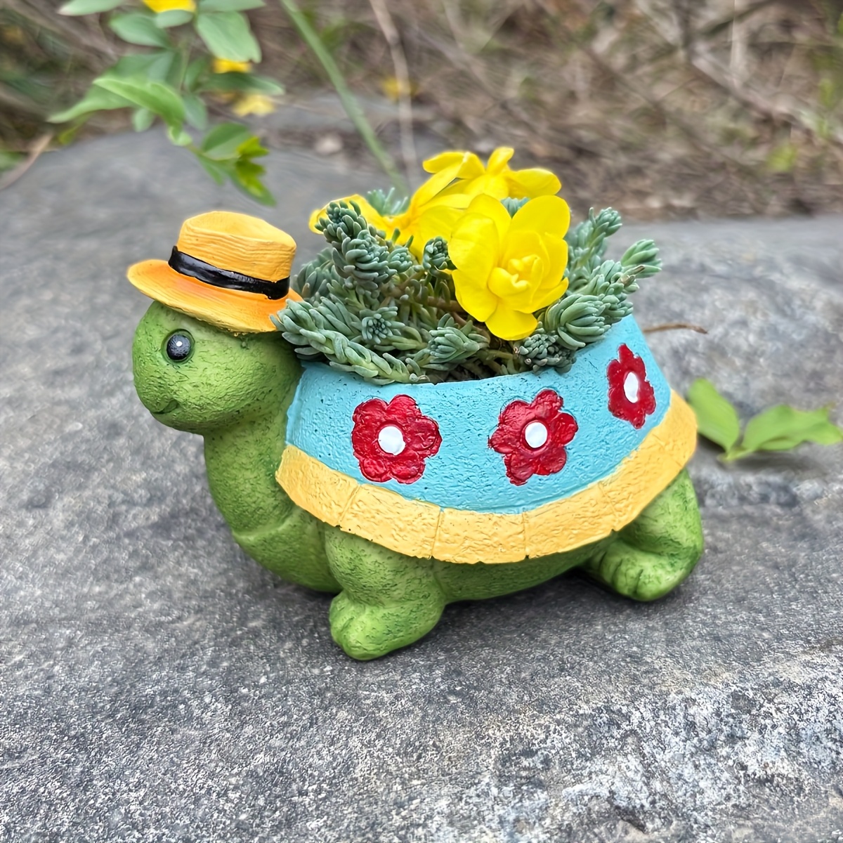 1pc cute turtle resin planter straw hat succulent design - Temu