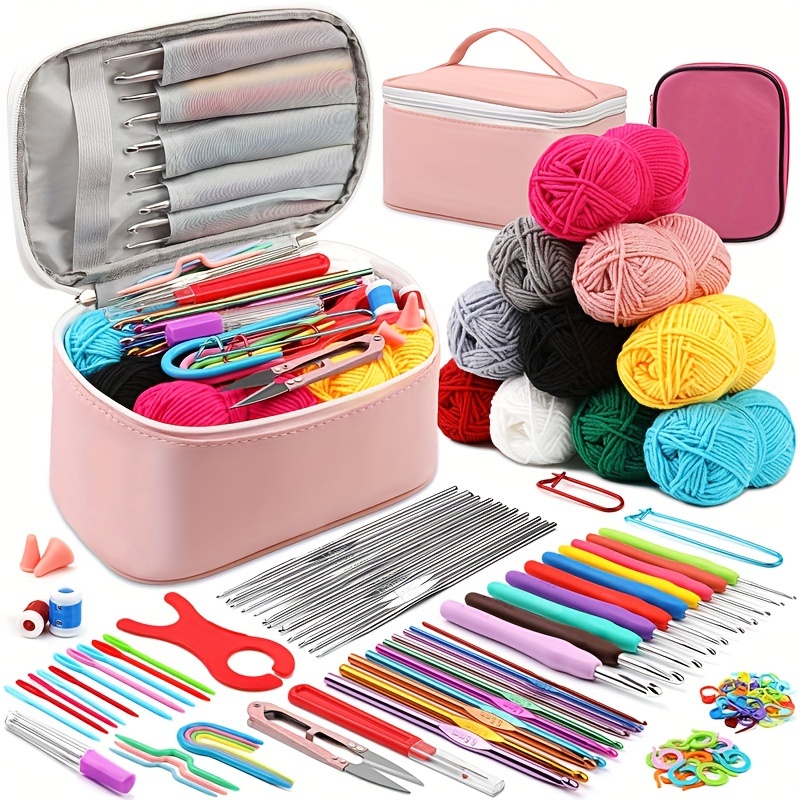 

Complete 129-piece Crochet Kit With Yarn, Hooks, Needles & Accessories - Includes Storage Bag For Beginners, Assorted Colors